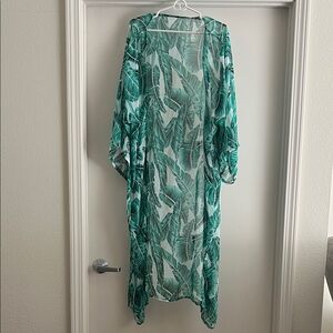 Tropical Leaf Print Kimono One Size Fits Most
